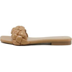 Soda BALL ~ Women Casual Open Square Toe Comfort Fashion puffy Braided Woven Slip on Flat Sandals(Natural)