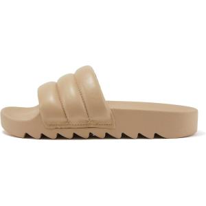 Soda BETWEEN ~ Women Flat Open Toe Single Plush Wide Strap With Fashion Footbed Slide Sandal(Nude Pu)