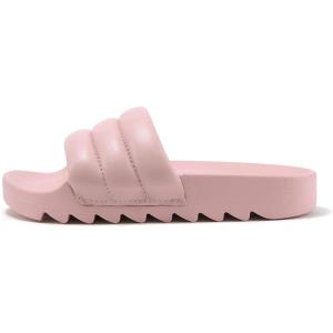Soda BETWEEN ~ Women Flat Open Toe Single Plush Wide Strap With Fashion Footbed Slide Sandal(Pink Pu)