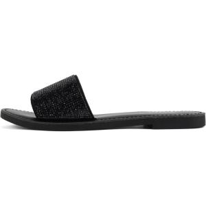 Soda JUSTICE ~ Women Casual Rhinestones Crystal Jewel Comfort Flip Flop Fashion Slide Flat Sandals(All-over Black)