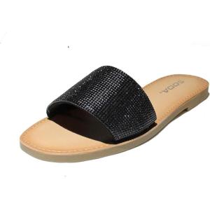 Soda JUSTICE ~ Women Casual Rhinestones Crystal Jewel Comfort Flip Flop Fashion Slide Flat Sandals(Black)