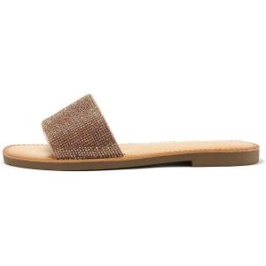 Soda JUSTICE ~ Women Casual Rhinestones Crystal Jewel Comfort Flip Flop Fashion Slide Flat Sandals(Penny)