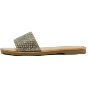 Soda JUSTICE ~ Women Casual Rhinestones Crystal Jewel Comfort Flip Flop Fashion Slide Flat Sandals(Silver)