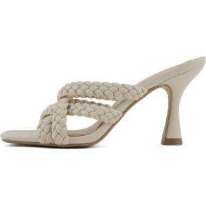Soda “Kellan” ~ Women Square Toe Braided Multi-Strap High Kitten Heeled Sandals(Bone Pu)