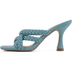 Soda “Kellan” ~ Women Square Toe Braided Multi-Strap High Kitten Heeled Sandals(Teal Pu)
