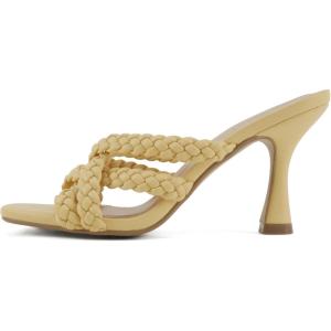 Soda “Kellan” ~ Women Square Toe Braided Multi-Strap High Kitten Heeled Sandals(Yellow Pu)