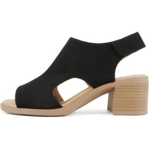 Soda Lovely ~ Women Peep Toe Slingback Low Heel Sandal(Black Nubuck)