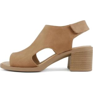 Soda Lovely ~ Women Peep Toe Slingback Low Heel Sandal(Tan Nubuck)