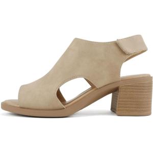 Soda Lovely ~ Women Peep Toe Slingback Low Heel Sandal(Taupe Nubuck)