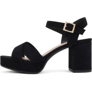 Soda “Manner” ~ Women Square Toe Cross Band Platform High Heeled Dress Sandals(Black Nubuck)