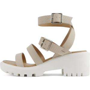 Soda Napoli ~ Women Round Toe Lug Sole Gladiator Wedge Sandal(Cobra Nude)