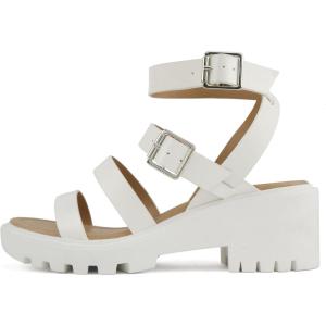 Soda Napoli ~ Women Round Toe Lug Sole Gladiator Wedge Sandal(White Pu)