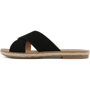 Soda Prism ~ Women Round Toe Crisscross Band Espadrille Slide Sandals(Black Nubuck)