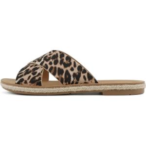 Soda Prism ~ Women Round Toe Crisscross Band Espadrille Slide Sandals(Leopard)