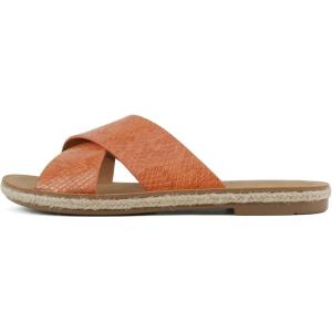 Soda Prism ~ Women Round Toe Crisscross Band Espadrille Slide Sandals(Orange Snake)