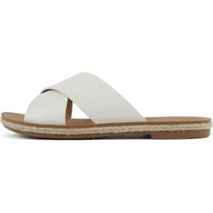Soda Prism ~ Women Round Toe Crisscross Band Espadrille Slide Sandals(White Pu)