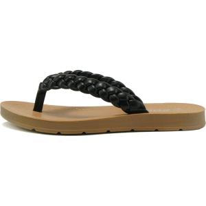 Soda STILL ~ Women Casual Comfort Braided Flip Flops Flat Fashion Thong Sandal(Black Pu)
