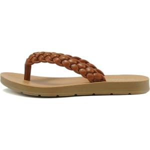 Soda STILL ~ Women Casual Comfort Braided Flip Flops Flat Fashion Thong Sandal(Tan Pu)