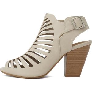 Soda Shaky ~ Women Open Toe High Cone Heel Gladiator Sandal with Adjustable Ankle Strap(Dk Nude Pu)