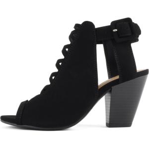 Soda Taking ~ Women Open Toe Low Heel Gladiator Sandal with Adjustable Ankle Strap(Black Nubuck)