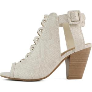 Soda Taking ~ Women Open Toe Low Heel Gladiator Sandal with Adjustable Ankle Strap(Ivory Snake Pu)