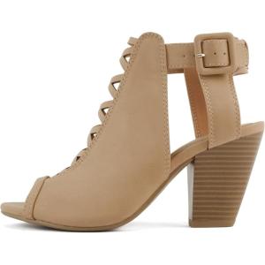 Soda Taking ~ Women Open Toe Low Heel Gladiator Sandal with Adjustable Ankle Strap(Sand Nubuck)