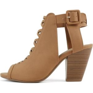 Soda Taking ~ Women Open Toe Low Heel Gladiator Sandal with Adjustable Ankle Strap(Tan Nubuck)