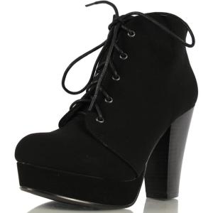 Soda Women’s Agenda Ankle Lace Up Platform Chunky Heel Ankle Bootie(Black)
