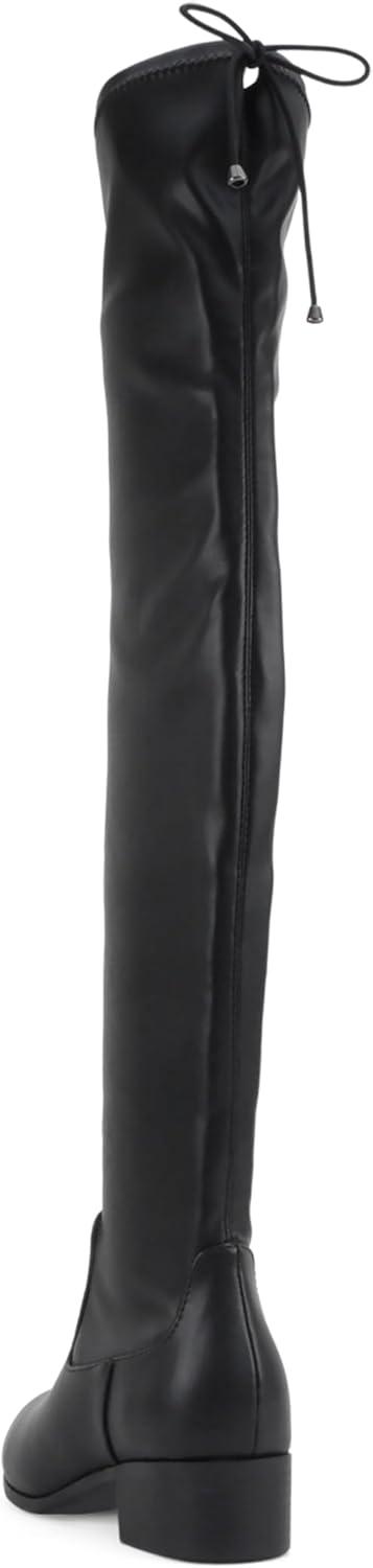 imageSoda Luna Women Round Toe Drawstring Low Heel Over the Knee BootsBlack Pu