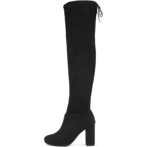 Soda Glora ~ Women Round Toe Drawstring High Heel Over the Knee Boots(Black Imsu)