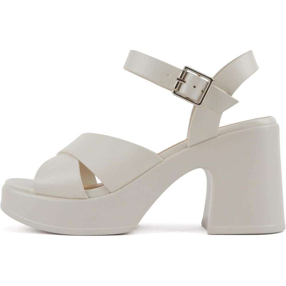 imageSoda Touch  Womens Square Toe Crisscross Band Platform Notch Wedge Heel SandalsOffwhite