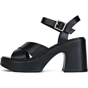 Soda Touch ~ Womens Square Toe Crisscross Band Platform Notch Wedge Heel Sandals(Black Pu)
