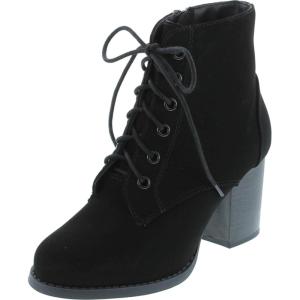 Soda Women Korman Cute Chunky Lace Up Leatherette Zipper Ankle Bootie(Black Nubuck)