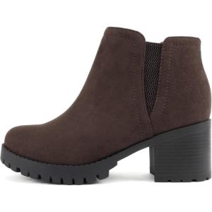 Soda Thumb – Women Lug Sole Ankle Boot with Side Zipper(Tobacco Suede)