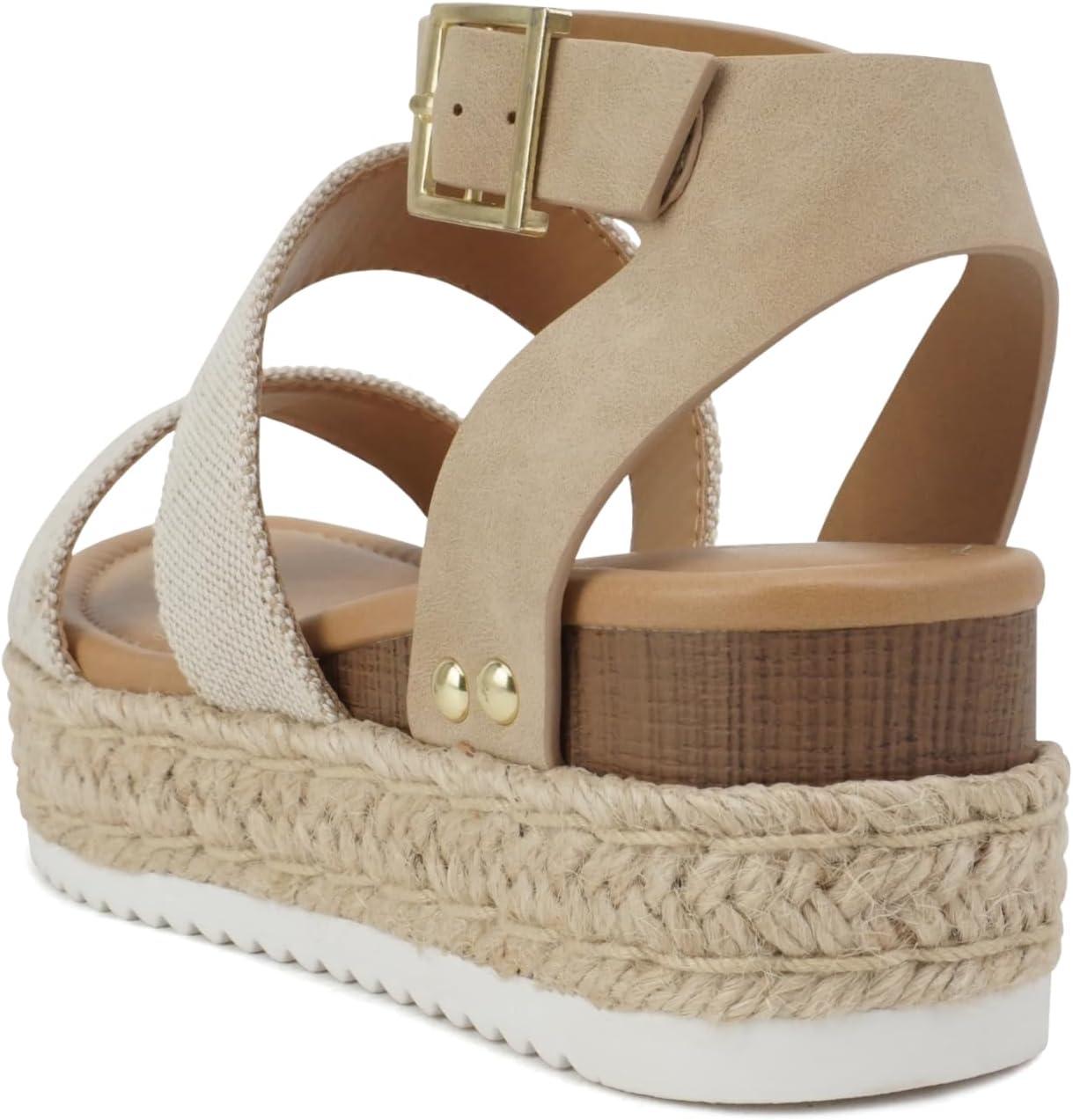 image:imageSoda Topic Open Toe Buckle Ankle Strap Espadrilles Flatform Wedge Casual SandalBeige CanvasTaupe