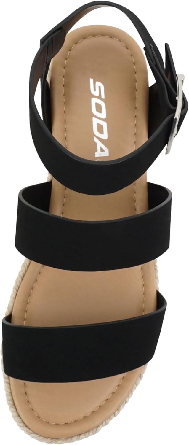 image:imageSoda Topic Open Toe Buckle Ankle Strap Espadrilles Flatform Wedge Casual SandalBlack Nbpu