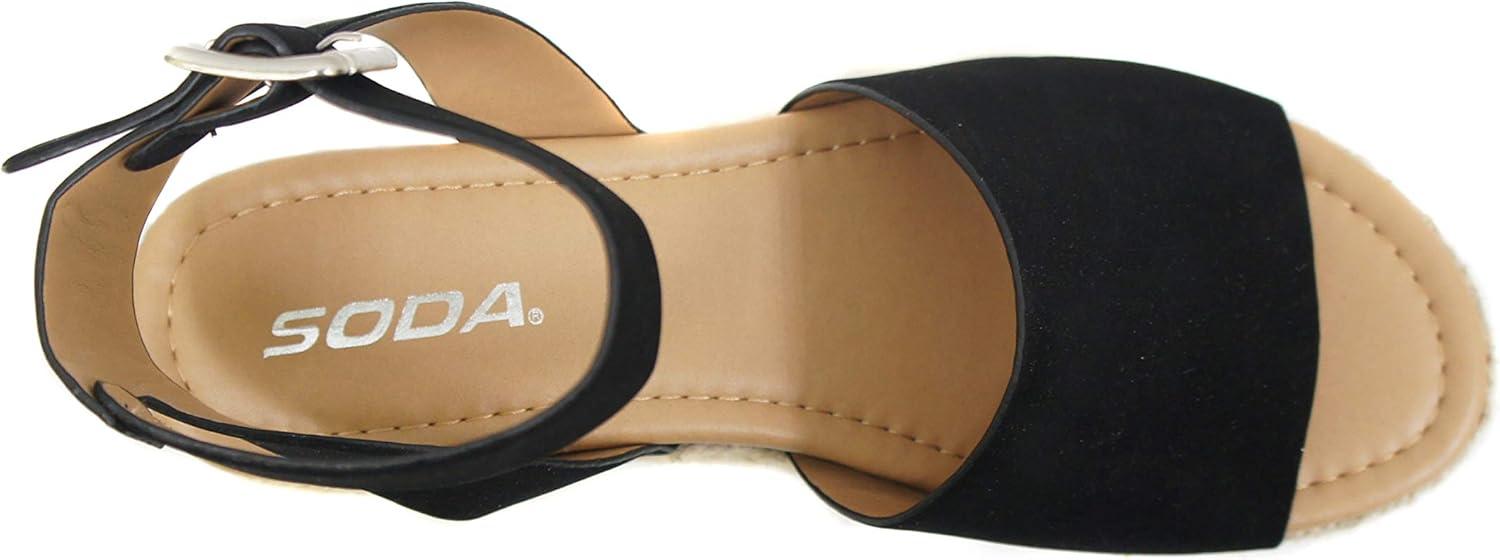 image:imageSoda Topic Open Toe Buckle Ankle Strap Espadrilles Flatform Wedge Casual SandalBlk Nub