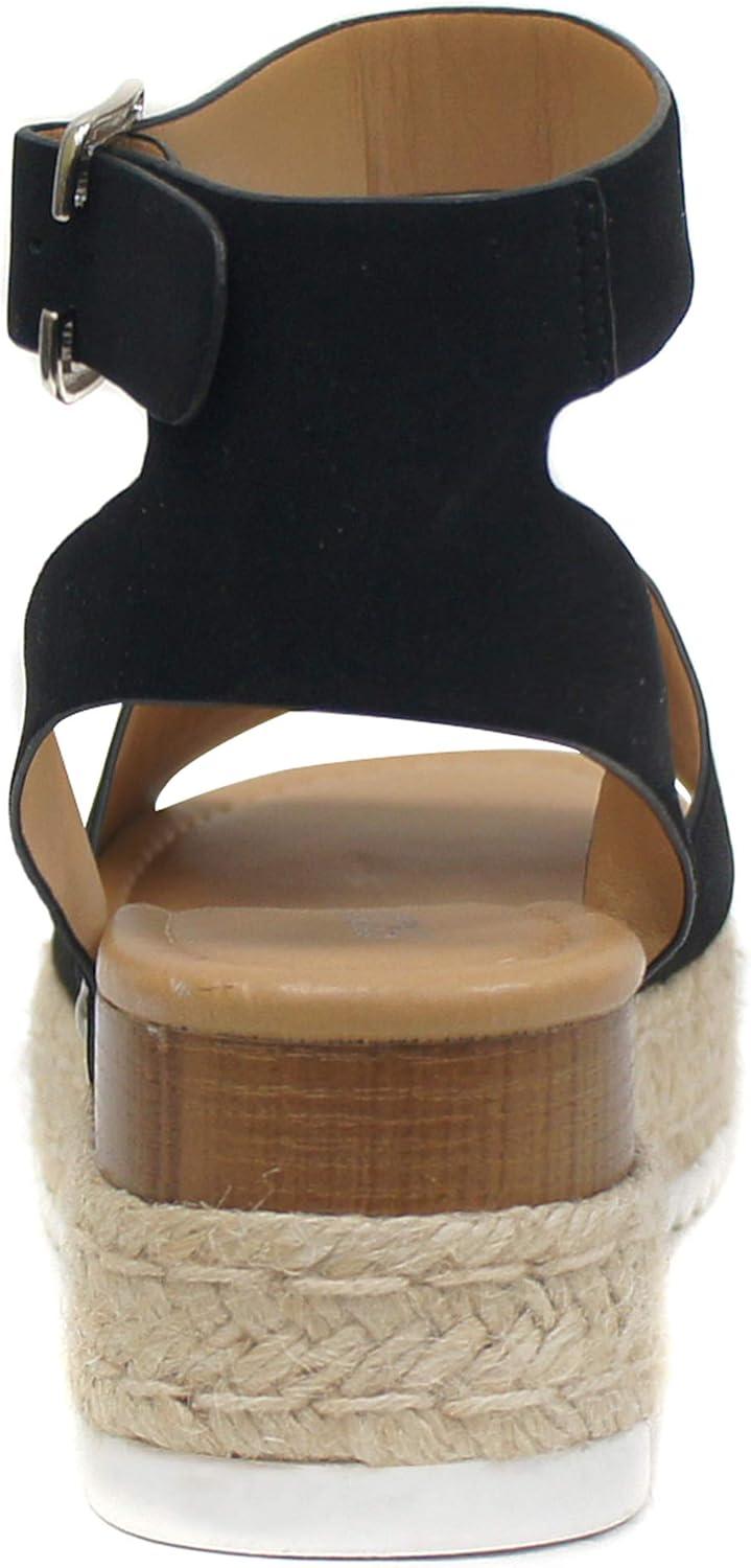 image:imageSoda Topic Open Toe Buckle Ankle Strap Espadrilles Flatform Wedge Casual SandalBlk Nub