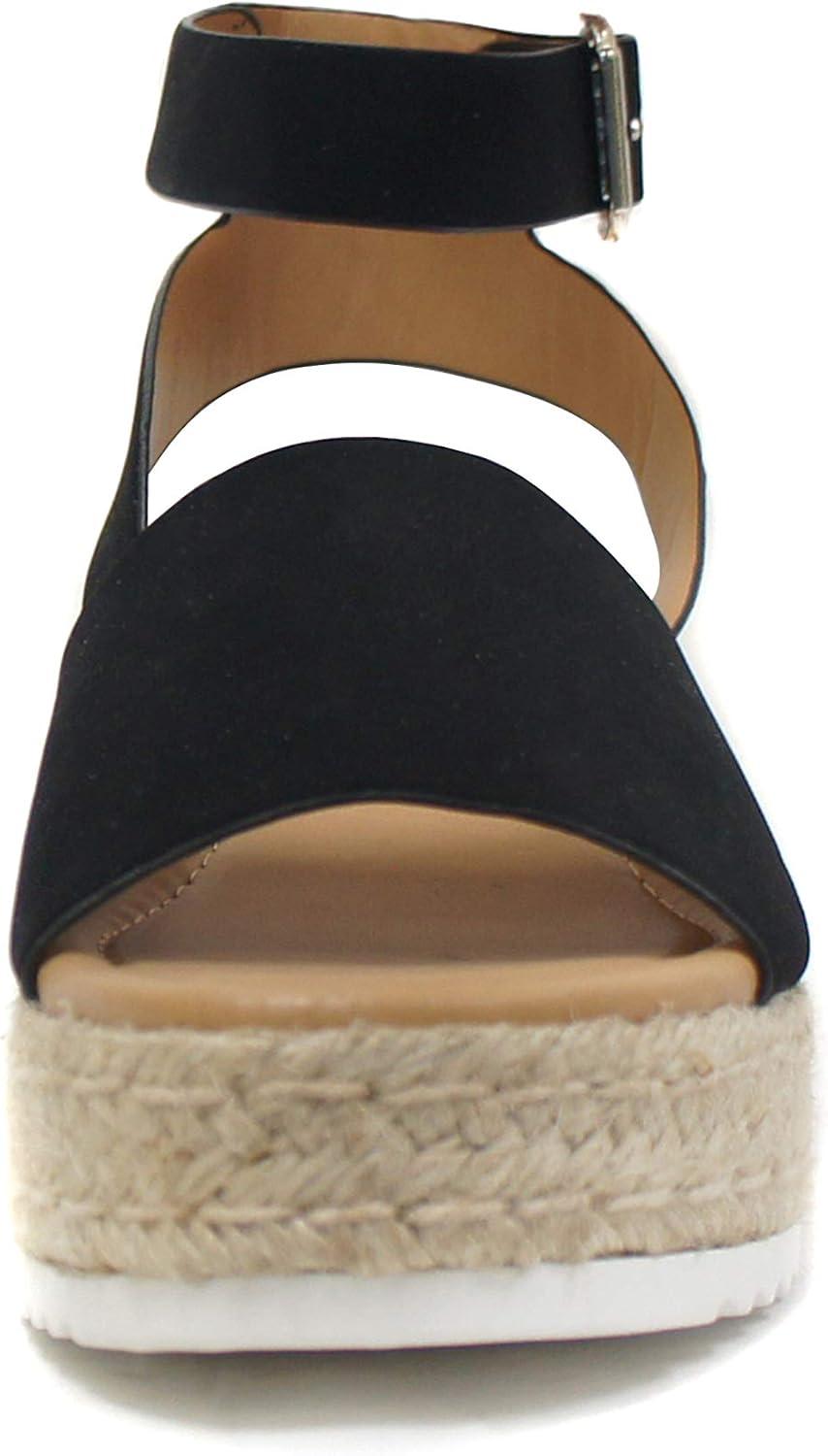 image:imageSoda Topic Open Toe Buckle Ankle Strap Espadrilles Flatform Wedge Casual SandalBlk Nub