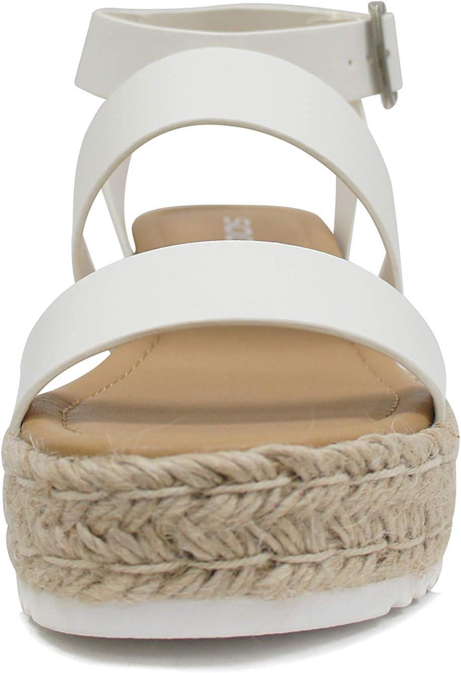 image:imageSoda Topic Open Toe Buckle Ankle Strap Espadrilles Flatform Wedge Casual SandalWhite
