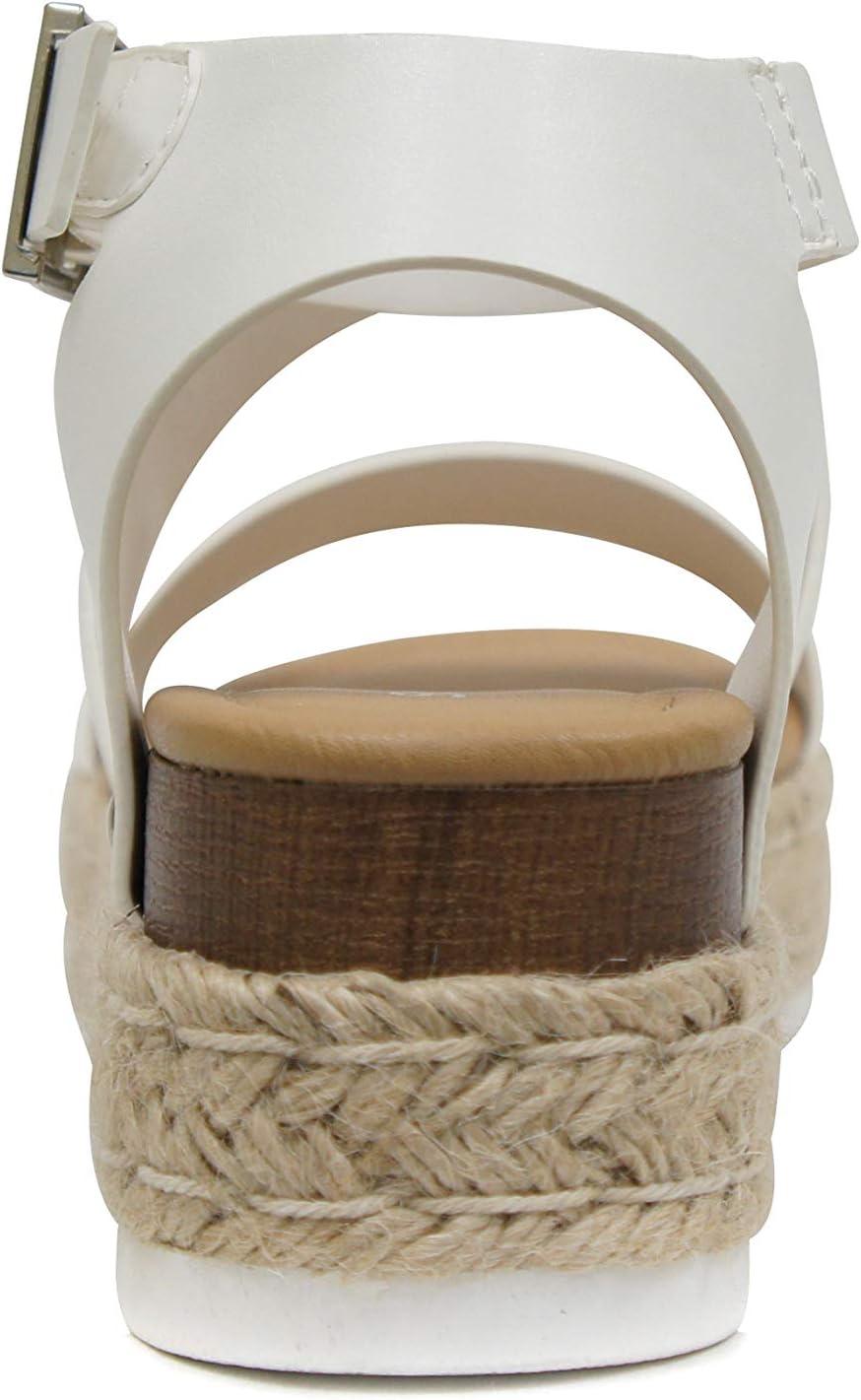 image:imageSoda Topic Open Toe Buckle Ankle Strap Espadrilles Flatform Wedge Casual SandalWhite