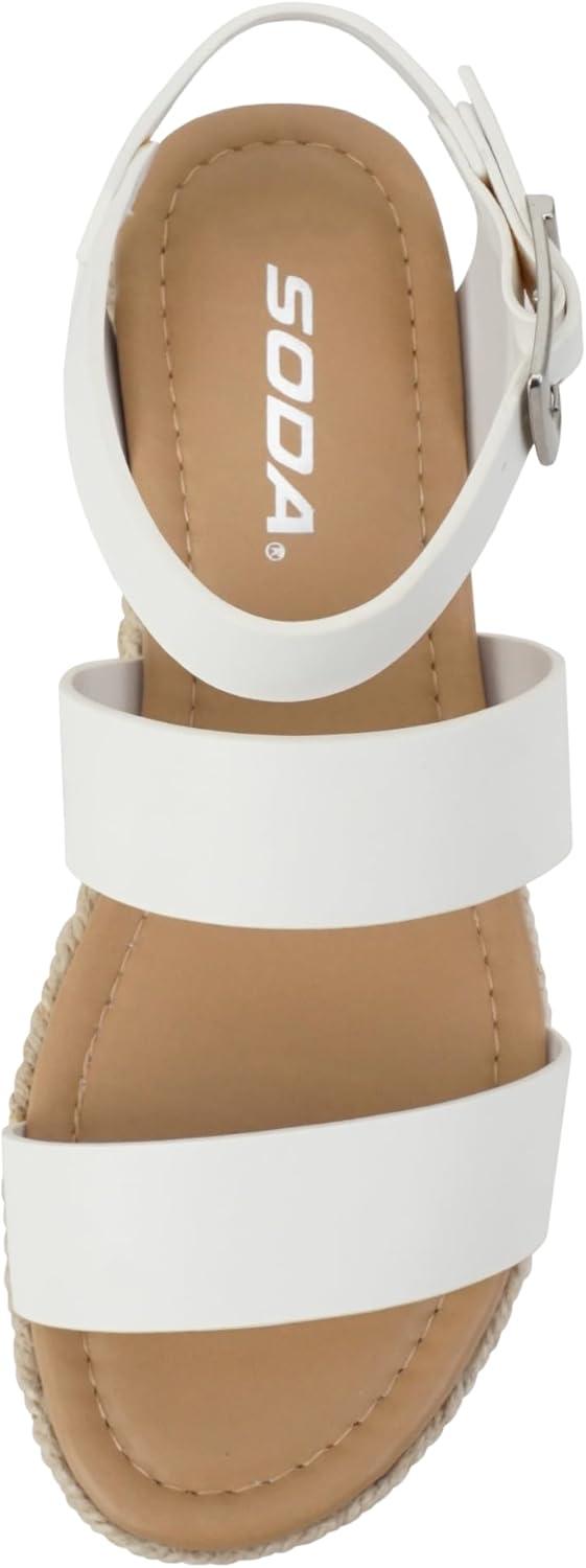 image:imageSoda Topic Open Toe Buckle Ankle Strap Espadrilles Flatform Wedge Casual SandalWhite Pu