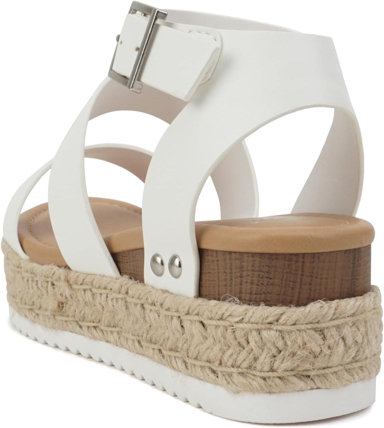 image:imageSoda Topic Open Toe Buckle Ankle Strap Espadrilles Flatform Wedge Casual SandalWhite Pu