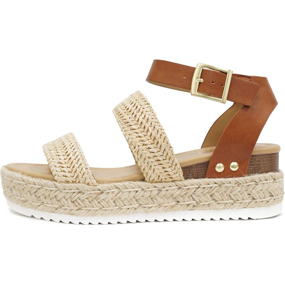 image:imageSoda Topic Open Toe Buckle Ankle Strap Espadrilles Flatform Wedge Casual SandalBryceraf NatTan