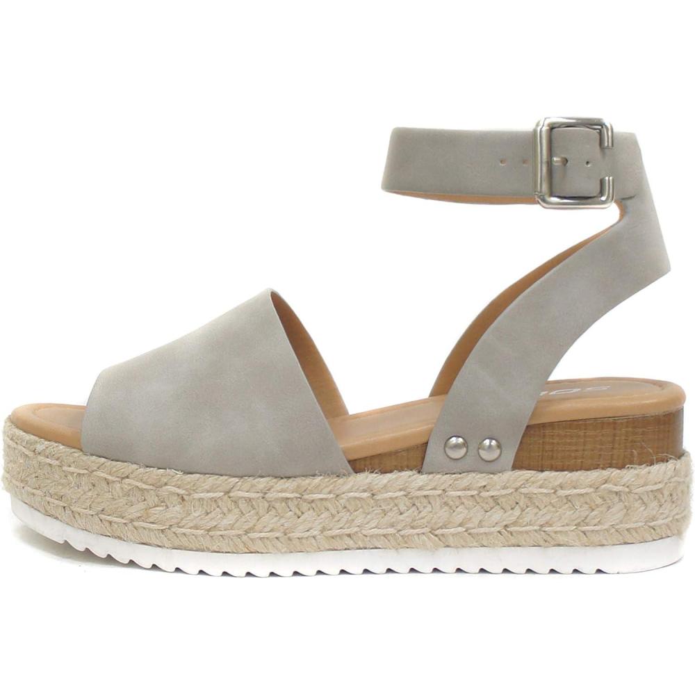 image:imageSoda Topic Open Toe Buckle Ankle Strap Espadrilles Flatform Wedge Casual SandalDvgrey