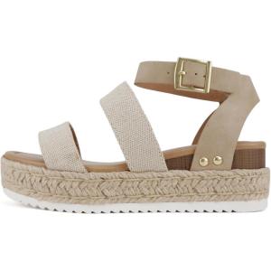 Soda Topic Open Toe Buckle Ankle Strap Espadrilles Flatform Wedge Casual Sandal(Beige Canvas/Taupe)