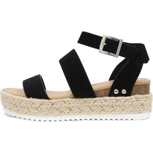 Soda Topic Open Toe Buckle Ankle Strap Espadrilles Flatform Wedge Casual Sandal(Bryce-black)
