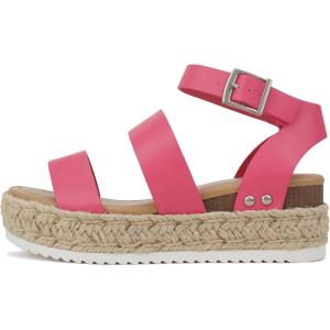 Soda Topic Open Toe Buckle Ankle Strap Espadrilles Flatform Wedge Casual Sandal(Hot Pink Pu)