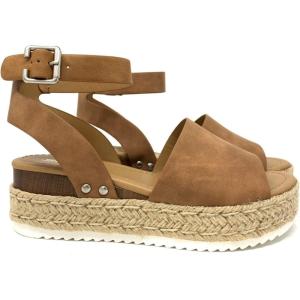 Soda Topic Open Toe Buckle Ankle Strap Espadrilles Flatform Wedge Casual Sandal(New Tan)
