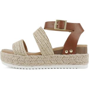 Soda Topic Open Toe Buckle Ankle Strap Espadrilles Flatform Wedge Casual Sandal(Raf Nat Tan Nbpu)